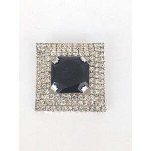Elegant Square Black Brooch surrounded by Rhinestones Brooch with Black